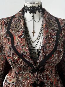 Sunspun Vintage Retro Muster Knopfkragen Langarm Jacke in Große Größen - Verschiedenfarbig - Übersicht 3