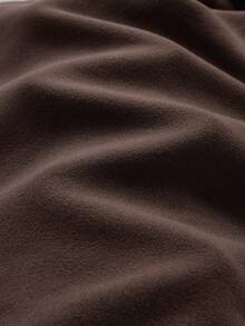 SHEIN Tween Girls' Casual & Homewear Basic Minimalist Thermal Lined Ribbed Knit Loose Wide Leg Straight Pants, Autumn/Winter - Coffee Brown - View 5