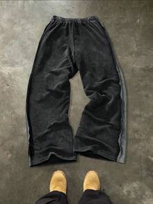 Manfinity EMRG 男士休闲宽松棉质运动裤，街头风，简约设计，松紧腰带，做旧面料，适合日常穿着、休闲、时尚、街头风格，也是节日礼物的理想之选。 - 黑色 - 查看 2