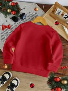 年轻女孩圣诞树图案圆领长袖休闲运动衫，秋冬 - 紅色 - 查看 2