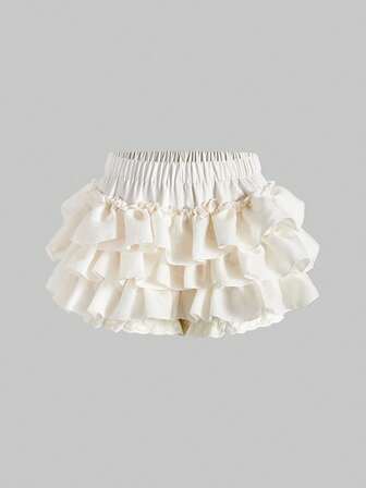 Kawaii Gonna pantalone donna con vita elastica e volant a strati di colore unito