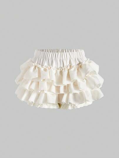 Kawaii Gonna pantalone donna con vita elastica e volant a strati di colore unito