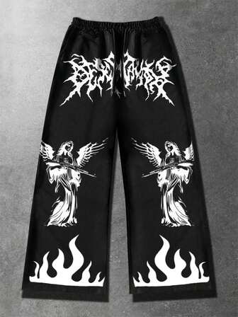 Street Life Men's Angel Flame Digital Print Wide Leg Sweatpants