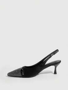 CUCCOO SZL Women's Pointed Toe High Heel Black Rhinestone Sexy Glamorous Party Event Pumps With Ankle Strap And Open Back For Christmas - Black - View 8