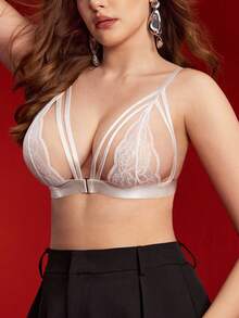 Women Front Closure Lace Cut Out Cup Sexy Lingerie Bra - White - View 4