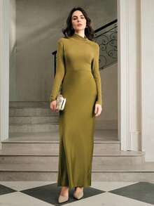 Anewsta Nouveau T-shirt à manches longues avec décoration métallique plissée pour femmes, automne - Vert olive - Voir 6