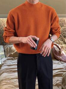 Claim Dot 男士纯色立领长袖休闲毛衣，秋冬款橙色 - 亮橙色 - 查看 3