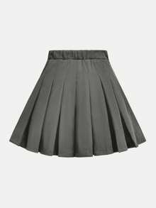 SHEIN Girlism 少女纯灰色迷你裙，拉链百褶裙，适合秋冬季节、日常穿着、休闲场合、返校季穿着。 - 灰色 - 查看 2