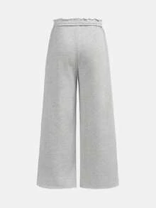 Teen Girls Casual Loose Fit Bow Print Low Waist Drawstring Waistband Wide Leg Sweatpants, Suitable For Spring, Summer, Autumn And Winter Fall Grey Wide Leg Pants Grey Baggy Sweats Baggy Grey Trousers Girls Gray Sweatpants