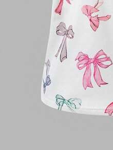 Sweetra Girls Cute Butterfly Print Asymmetrical Hem Short Crop Top, Suitable For Summer Summer Holiday
