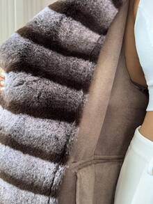 Rafferiza Fashionable Oversized Striped Collar Long Faux Fur Coat, Autumn/Winter Coat Fur Coat Women Winter - Brown - View 8