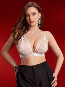 Women Front Closure Lace Cut Out Cup Sexy Lingerie Bra - White - View 3