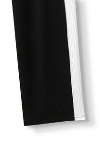 GlowEve 女士休闲撞色拼接上衣和裤子两件套，秋冬季 - 黑與白 - 查看 5