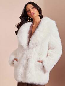 L'Amorae Solid Color Plush Short Casual Warm Winter Fashion Jacket - Apricot - View 4