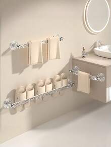 No Drill Installation! Clear Towel Hanging Rod With Strong Suction Cups, Multifunctional Rack For Bath Towels, Slippers & Robes, Bathroom Organizer - transparent - View 3