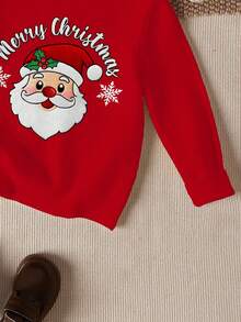 SHEIN Baby Boy Red Christmas Tree Pattern Round Neck Sweater,Funny Graphic Comfortable Matching Family Autumn Fashion Casual Minimalist Warm Cute Style - Red - View 5