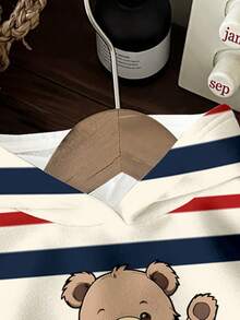 SHEIN Moletom infantil masculino casual, minimalista e clássico, listrado, com estampa de ursinho de pelúcia. Estilo fofo, folgado e confortável, em tricô macio, ideal para outono/inverno. - Multicolorido - Ver 4