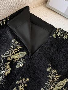 GlowEve Rok Jacquard A-Line Elegan untuk Wanita, Musim Gugur/Dingin - Hitam - View 7