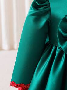 Glamorique Kids Girls' Cute Party Bow Puff Sleeve Princess Dress - Dark Green - View 6