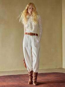 MOTF STUDIO WOMEN CONTRAST LACE LONG SLEEVE SLIM FIT TOP, AUTUMN/WINTER - Beige - View 3