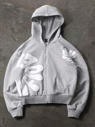 PAVTROS Men's Letter Print Hooded Zip-Up Long Sleeve Sweatshirt Sweatshirt