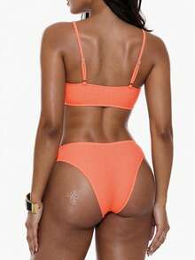 Oceva 夏季沙灘平紋比基尼套裝，泳裝 - 珊瑚橙 - 查看 2