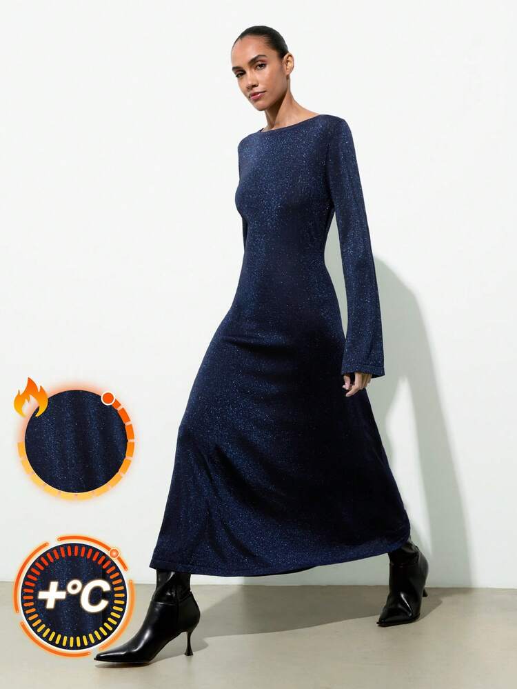 SHEIN Maija Women's Elegant Long Sleeve Maxi Sweater Dress Elegant  Christmas Dress Navy Blue