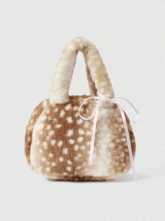 Fairycore 1 Stück braune kleine modische tragbare Plüsch Spitze Schleife süße Damen Handtasche