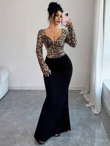 Elenzga Váy bodycon đuôi cá xếp ly họa tiết da báo thu đông dành cho nữ/Váy nữ/Váy dự tiệc/Váy dự tiệc cưới dành cho nữ - Nhiều màu - Xem 5