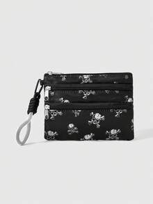 ROMWE Goth 1pc Skull Print Fashion Portable Multi-Layer Handheld Coin Purse - Black - View 1