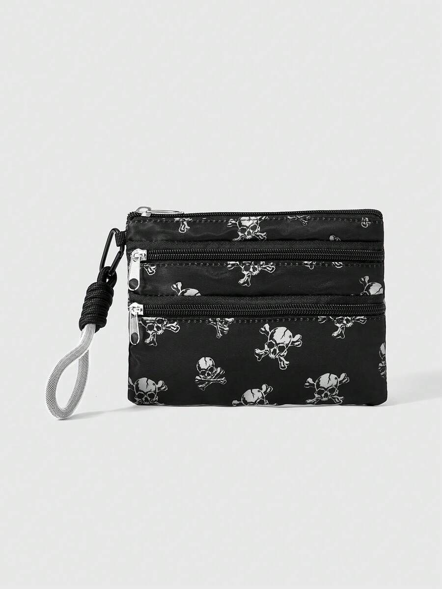 ROMWE Goth 1pc Skull Print Fashion Portable Multi-Layer Handheld Coin Purse - Black - View 1