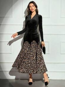 Modelyn Gaun Mermaid Patchwork Motif Leopard untuk Wanita, Gaun Elegan untuk Wanita - MultiWarna - View 4