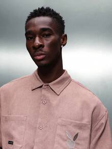 PLAYBOY X SUMWON Regular Fit Long Sleeve Corduroy Shirt With Embroidered Logo Detail - Khaki - View 3