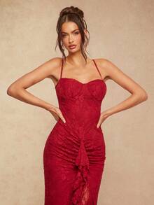 Silquee Robe moulante à volants irréguliers et fente, sans manches, adaptée pour la Saint-Valentin, Noël, les rendez-vous, les fêtes, les demoiselles d'honneur, les cocktails, les occasions élégantes et romantiques, les soirées de gala, les représentations sur scène, les fêtes Top de gamme - Rouge - Voir 5