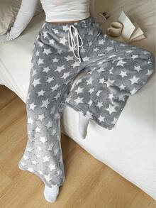 POPSWAY Plus Size Reversible Flannel Star Print Pants - Grey - View 5