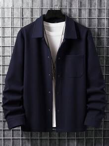 Manfinity Homme 男士长袖休闲纯色夹克，秋冬季百搭单品 - 藏蓝色 - 查看 6