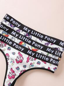 My Little Pony X SHEIN 3pcs Women's Full Print Contrast Binding Letter Tape Waist Comfortable Briefs Cute Panties Graphic Panties
