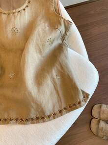 Franclia Damen Metall Dekor Rundhals Lässig Loose Tank Top - Khaki - Übersicht 5