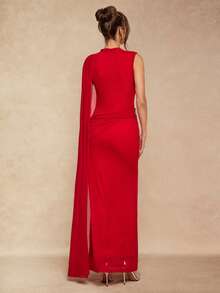 Silquee Romantisches Maxikleid in Rot, Burgund mit geraffter Taille, goldenem Blumendekor, transparent, für Herbst/Winter, geeignet für Valentinstag, Weihnachten, Dates, Ausgehen, Nachtclubpartys, elegante Partys und den Alltag - Rot - Übersicht 2