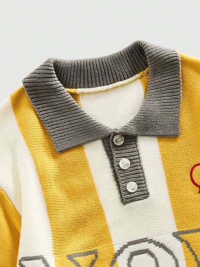 Men's Round Neck Embroidered Football Sporty Knit Sweater, Retro Streetwear