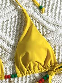 Swim Vcay 女士性感串珠露背系带比基尼套装，色彩缤纷的海滩度假风格 - 黃色 - 查看 9