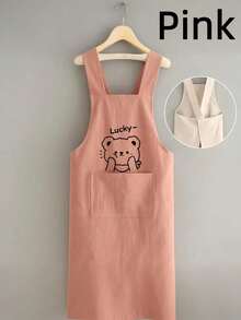 1PC Cute Bear Print Apron Baking Chef Uniform For Home Restaurant Use Oil Resistant Durable Soft Breathable Fabric Front Pocket For Phone Unisex Kitchen Coat For Housework Job - Multicolor - View 13