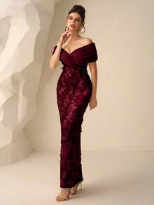 Coutiva Autumn And Winter Elegant Square Neck Long Sleeve Slim Mermaid Skirt Trailing Splicing Lace Embroidery Evening Dress, Wedding Dress, Party, Christmas Dress