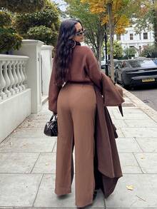 NegzBox Women's Elegant French Style White Casual Work Pants Fall Cloth For Women - Coffee Brown - View 2