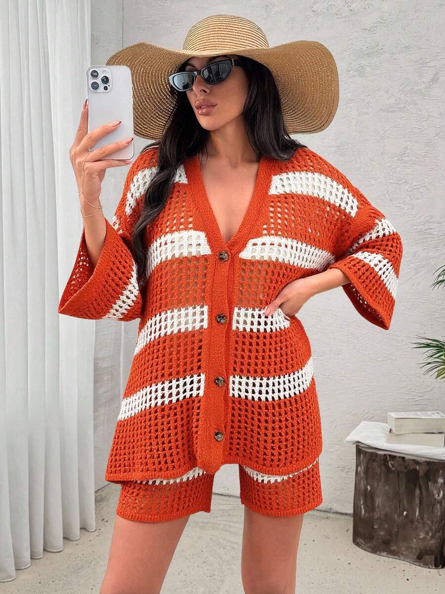 EURMUSE 此外，还可以用米色开衫和短裤搭配条纹装饰。 - 橘色 - 查看 1