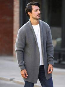RONVEXI Men Casual Design Cardigan Plain Casual Chunky Cardigan Urban Dark Grey Cardigan, For Husband, Boyfriend Gifts, For Fall Winter