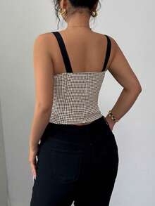 Selianne Women's Elegant Bowknot Houndstooth Cinched Waist Short Camisole, Spring/Summer