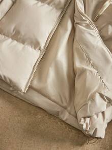 Anewsta Thick H-Shaped Mid-Length Faux Fur Collar Loose Women Jacket With Side Pockets - Beige - View 6