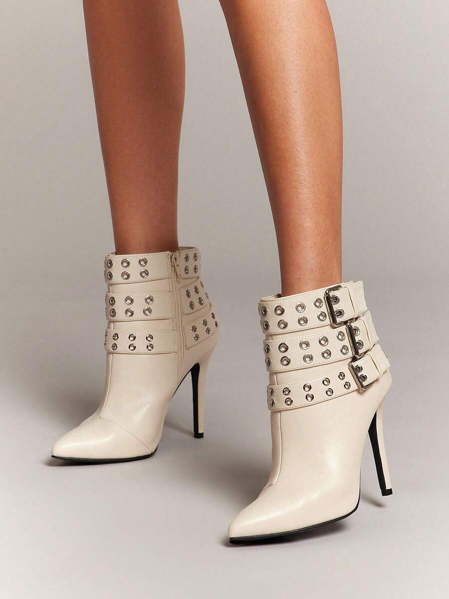 SHUZIA Women's Glamorous Sexy Pointy Toe Stiletto Heel Ankle Bootie For Christmas - White - View 1