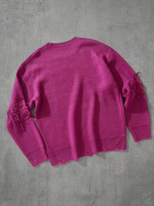 Manfinity EMRG Men's Solid Color Distressed Vintage Crew Neck Long Sleeve Sweater - Hot Pink - View 2